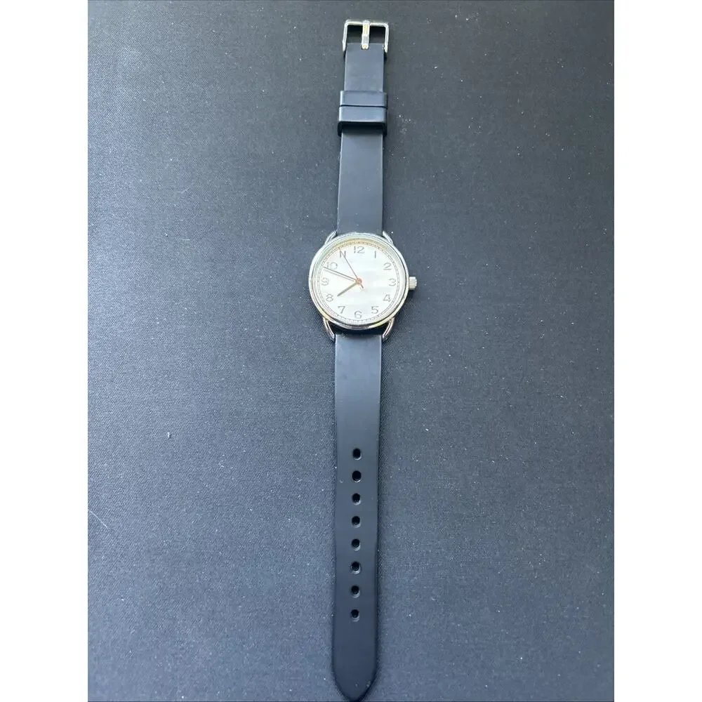 Silver Tone Case And Dial Black Band Women’s Quartz Watch